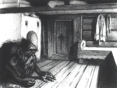 Domovoi, en ånd i huset, 1934 (kull på papir) av Ivan Yakovlevich Bilibin